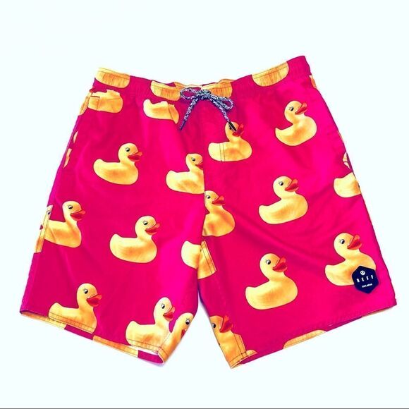 NEFF Ducky Mens Hot Tub Volley Shorts Board Short Rubber Duck Pink Size Small - Picture 1 of 15